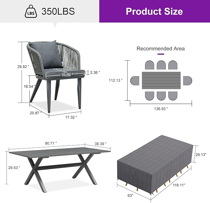 PURPLE LEAF 9 Pieces Patio Dining Set - Image 9