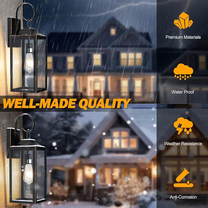 19" Large Outdoor Wall Light Fixtures, 2 Pack Black Exterior Light Fixtures - Image 3