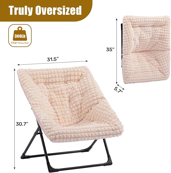 HollyHOME X-Large Saucer Chair, Comfy Oversized Folding Chair, Faux-Fur Reading - Image 3