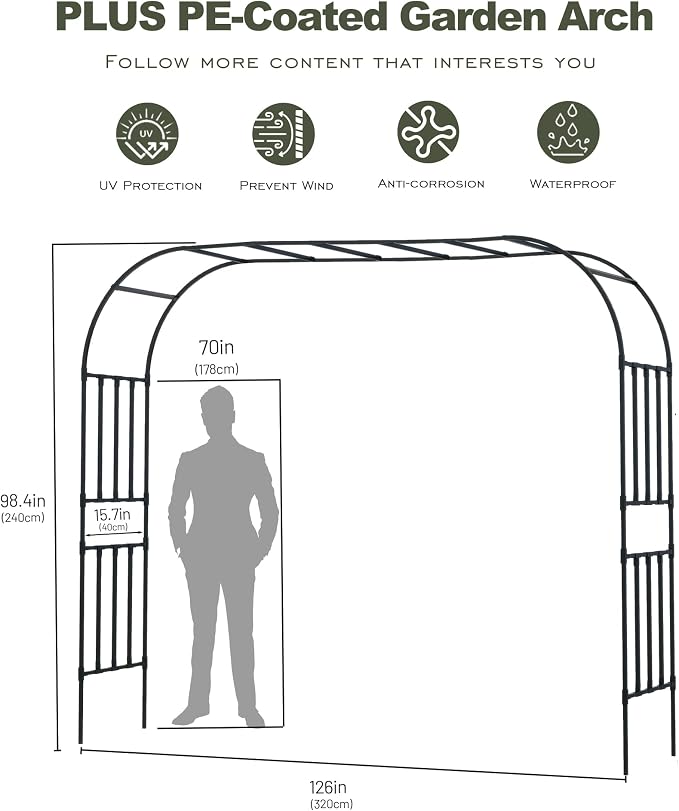 Square Tube Garden Arch Trellis, 10.5FT x 8FT Metal Arbor, Outdoor Trellis - Image 2