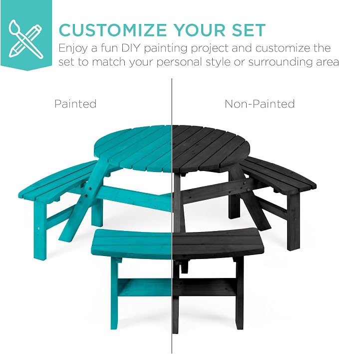Best Choice Products 6-Person Circular Outdoor Wooden Picnic Table - Image 6