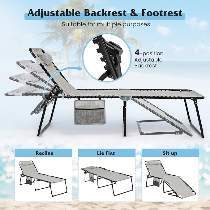 GYMAX Lounge Chair for Outside, 440lbs 27” Oversize Folding Beach Tanning - Image 5