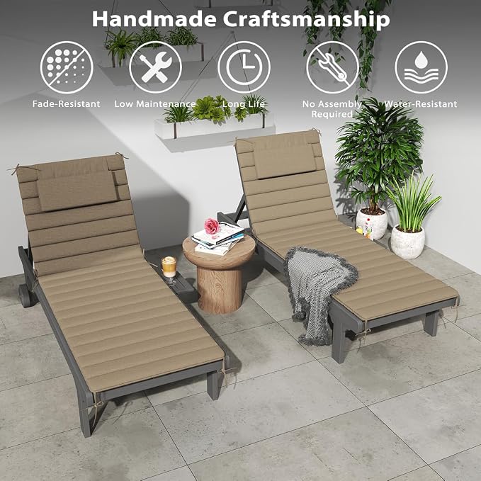 Sundale Outdoor Olefin Quilted Lounge Cushion Set of 4, Patio Foldable Chaise - Image 6