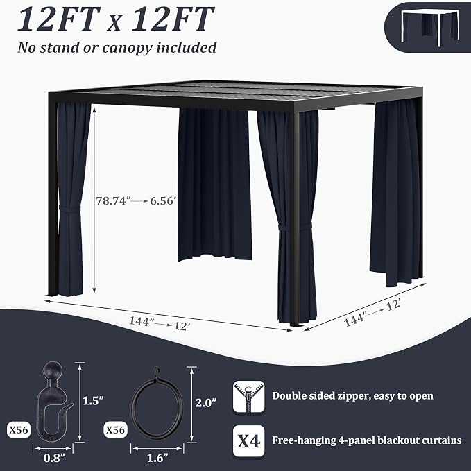 Gazebo Universal Replacement Privacy Curtain, 4-Panels Sidewall Curtains - Image 2
