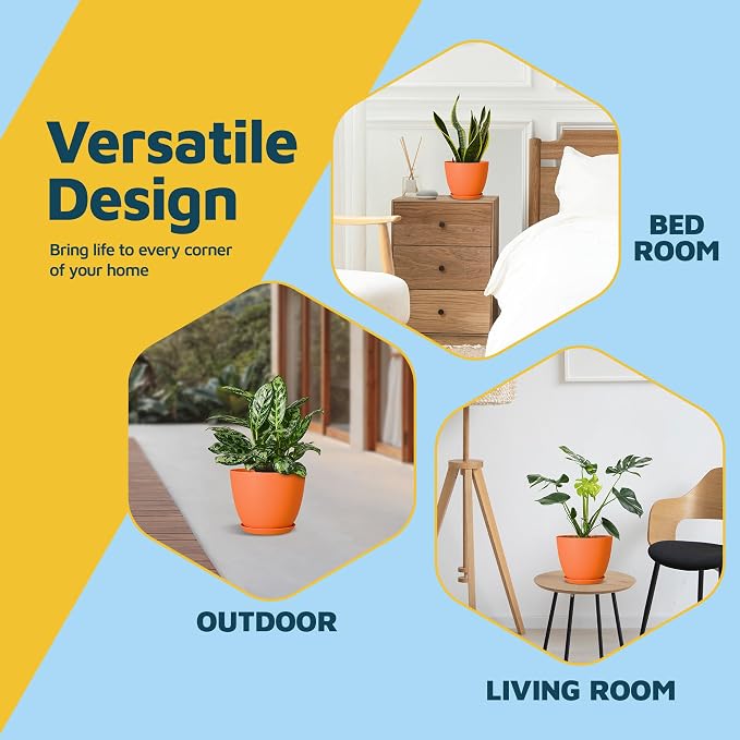 Yellow Plant Pots with Drainage Holes & Saucers 15 Pack, Indoor & Outdoor - Image 8