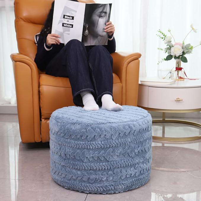 Asuprui Round Footstool Ottoman, 20x14 Inches Multi-Functional Modern Foot Stool - Image 2