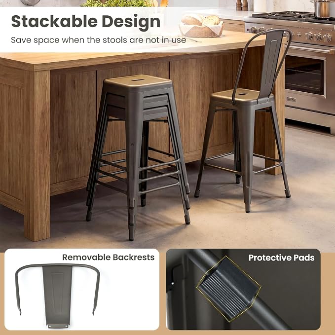 COSTWAY 24'' Metal Bar stools Set of 4, - Image 4