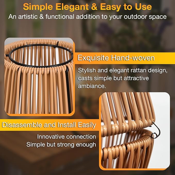 Uspring 3-in-1 Solar Lanterns Outdoor Waterproof Rattan Woven Hanging Solar - Image 3