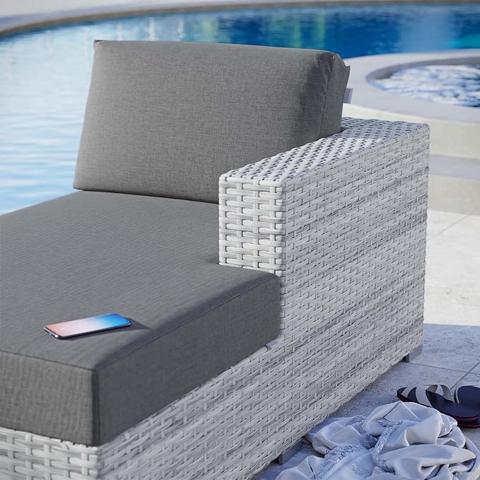 Modway Convene Wicker Rattan Outdoor Patio Right-Arm Chaise in Light Gray - Image 9