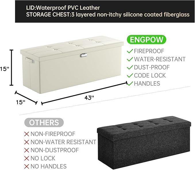 ENGPOW Storage Ottoman, Fireproof Folding Bench - Image 2