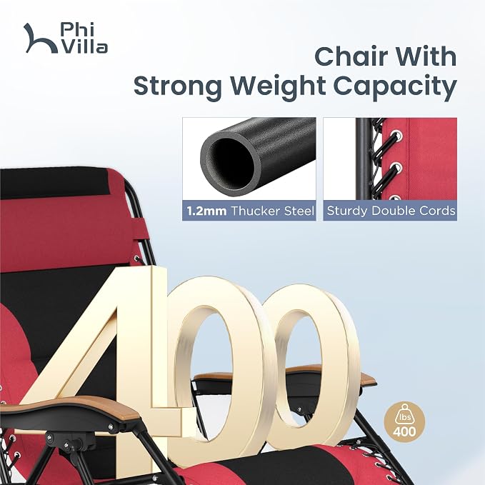 PHI VILLA XXL Oversized Padded Zero Gravity Chair, Foldable Patio Recliner - Image 5