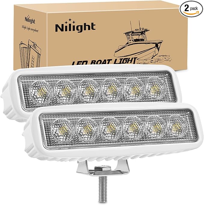 Nilight Marine Led Light Bar 2PCS 18w White 150° Flood Beams Ponton Boat Deck by Nilight