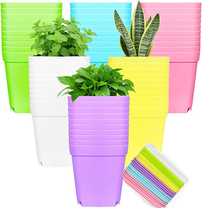 Anyumocz 42 PCS Plastic Square Plant Pots, Small Flower Pots by Anyumocz