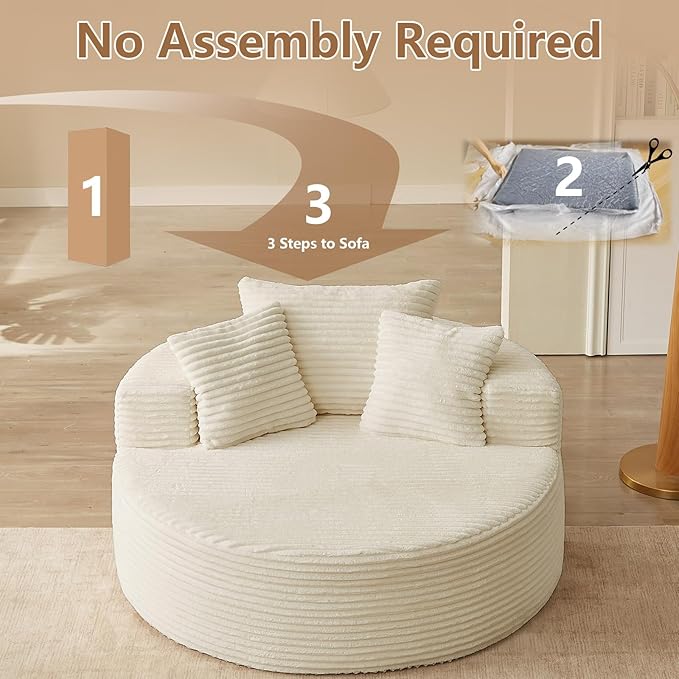 Oversized Round Chair Lounge Chaise Indoor, Upholstered Corduroy Deep Seat - Image 4