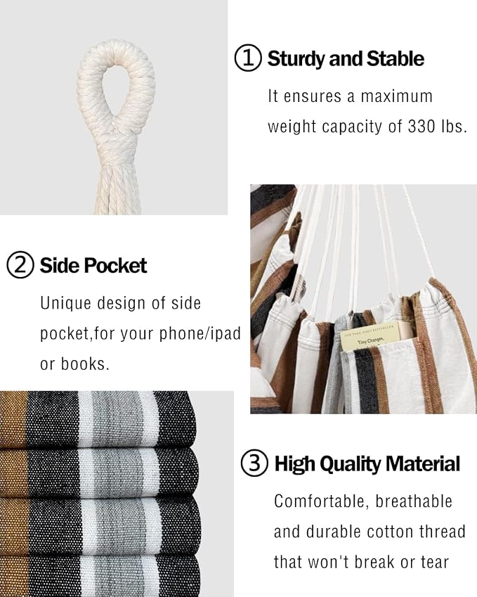Halalona Hammock Chair Hanging Hammock Chair Rope Swing 2 Cushions - Image 3