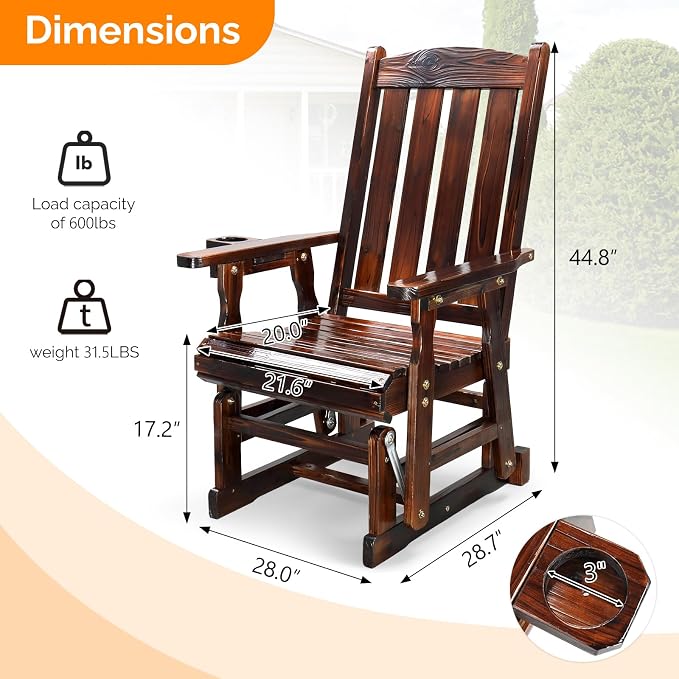VINGLI Outdoor Glider Chair Wood Patio Glider - Image 3