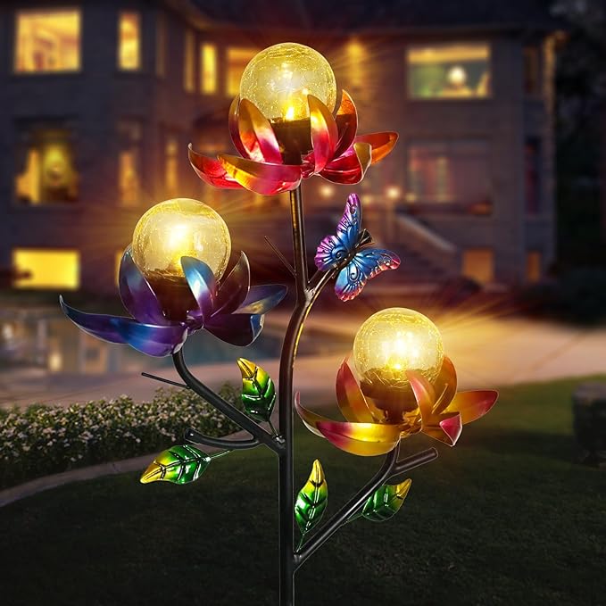 Solar Lights Outdoor Decorative Lotus Flowers Wind Spinner Garden Stake - Image 7