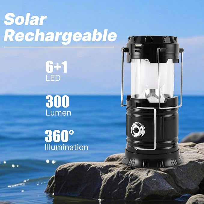 Lichamp Collapsible Portable Solar Camping Lantern, USB Rechargeable LED - Image 3