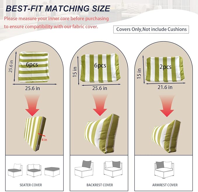 Outdoor Cushion Covers for Patio Furniture, Patio Cushion Covers Replacement - Image 2