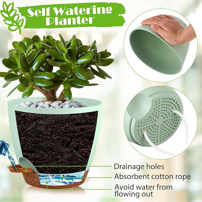 Remerry 15 Pcs 7/6.5/6/ 5.5/5 Inch Self Watering Planters - Image 3