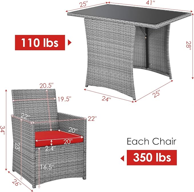 Tangkula 3 Pieces Patio Dining Set, Patiojoy Space-Saving PE Rattan Bistro Set - Image 5