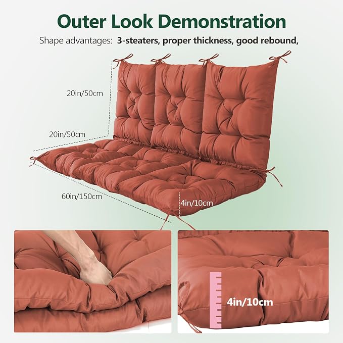 3 Seater Porch Swing Cushion, Thick Cushion - Image 2