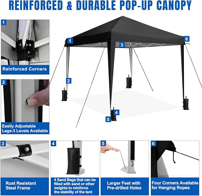 Yesker 10x10 Pop Up Canopy Tent UPF 50+ Waterproof Outdoor Canopy Portable - Image 5