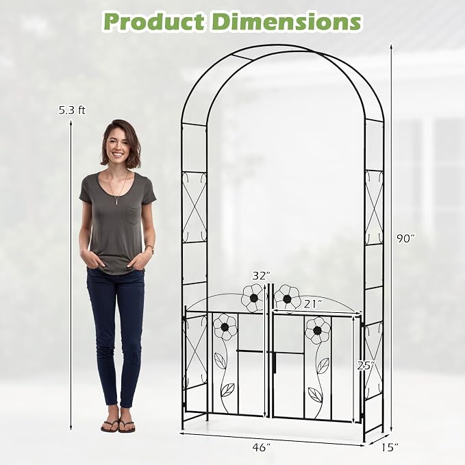 IRONMAX Garden Arch with Gate, 90” Heavy Duty Galvanized Steel Arbor Trellis - Image 6