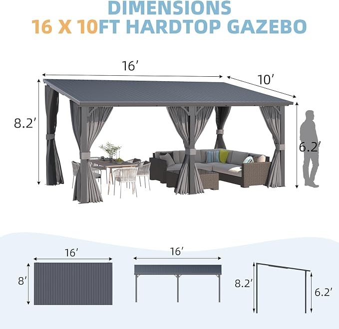 AECOJOY 16'x10' Outdoor Hardtop Gazebo Pergola - Image 6