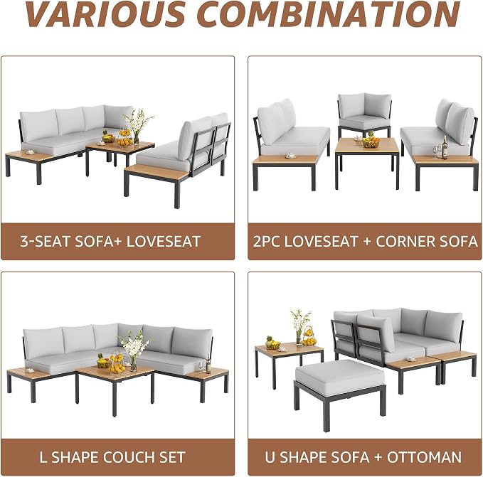 NATURAL EXPRESSIONS Patio Furniture Sets, L Shape Patio Sectional Metal Outdoor - Image 8