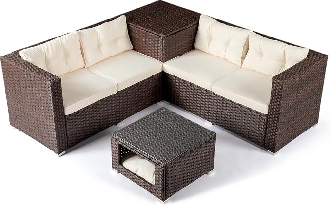 VINGLI 4 Pieces Outdoor Sectional Wicker Patio Furniture Set, Patio Sectional - Image 8