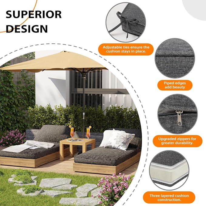 Sundale Outdoor Olefin Chaise Lounge Cushion, Water-Resistant Patio Lounge - Image 2