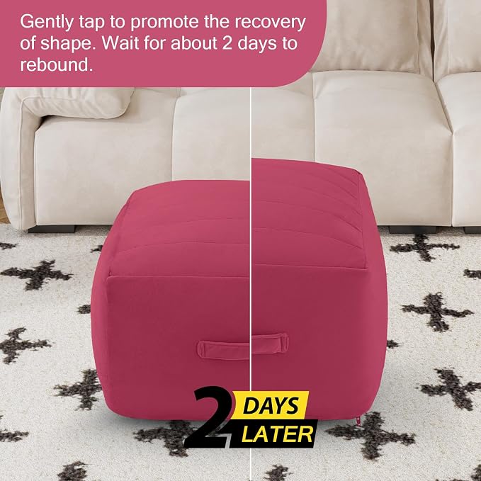 MeMoreCool Square Stuffed Pouf Ottoman Foot Rest, Floor Pouf Foot Stool - Image 7