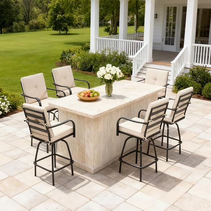 Outdoor Swivel Bar Stools Set of 6, Bar Height Patio Chairs - Image 7