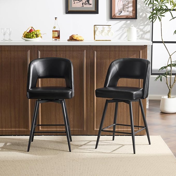 VINGLI Bar Stools Set of 2, Upholstered Barstools - Image 7