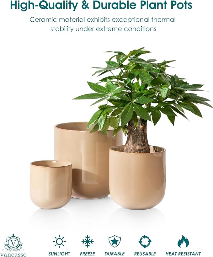 vancasso 6+8+10 inches Ceramic Plant Pots, Planters - Image 4