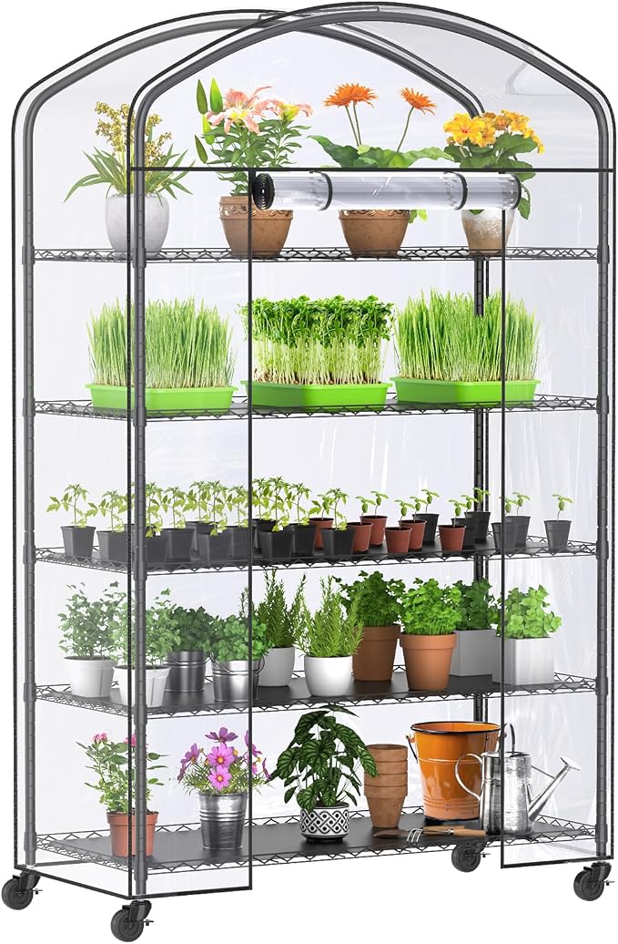 Abimars 5-Tier Greenhouse with Caster Wheel, Each Shelf Height Adjustable Metal by Abimars