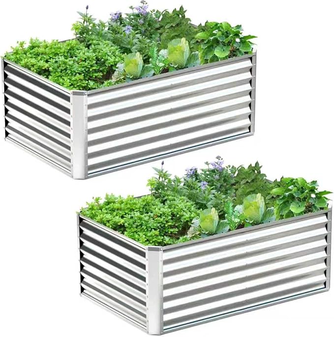 4x2x2FT Galvanized Raised Garden Bed, Galvanized Planter Boxes Outdoor by AyenGuard
