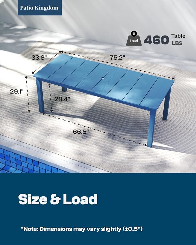 9-Piece Outdoor Dining Set for 8, 75.2" HDPE Table - Image 7