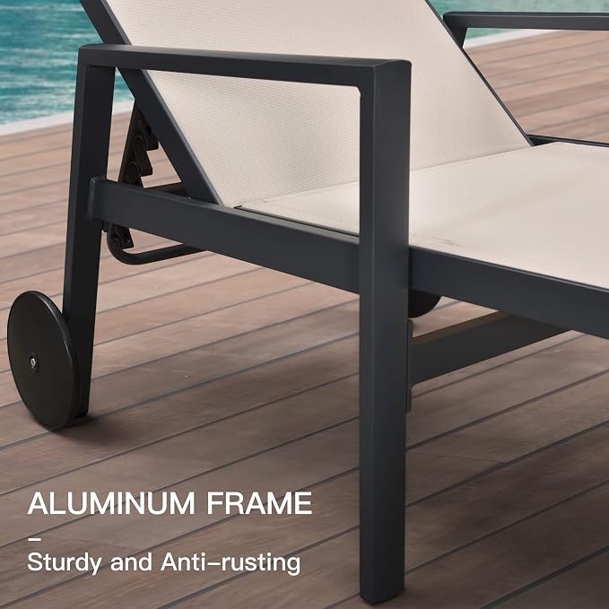 PURPLE LEAF 2 Pieces Outdoor Chaise Lounge Aluminum Patio Lounge Chair - Image 6