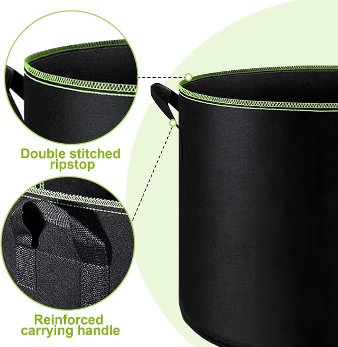 6-Pack 10 Gallon Grow Bags - 300G Heavy Duty Aeration Fabric Pots - Image 4