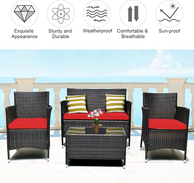 COSTWAY 8PCS Rattan Patio Furniture Set, Outdoor Wicker Rattan Chairs - Image 7