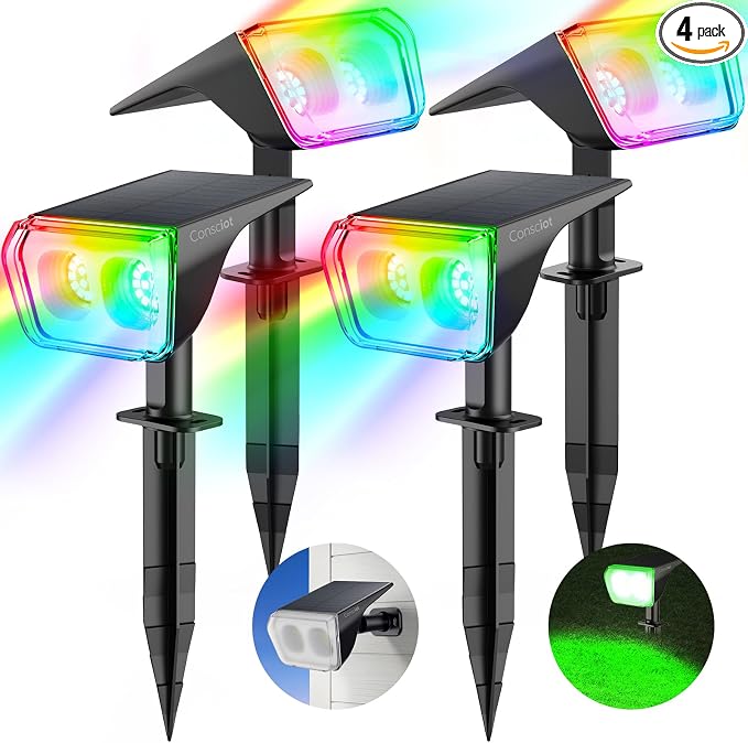 Consciot Solar Spot Lights Outdoor, 30 LED Waterproof Color Changing Solar by Consciot