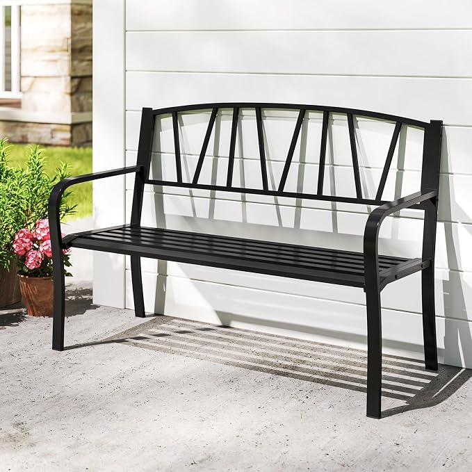Tangkula Metal Patio Park Bench, Outdoor Garden Bench Loveseat - Image 2