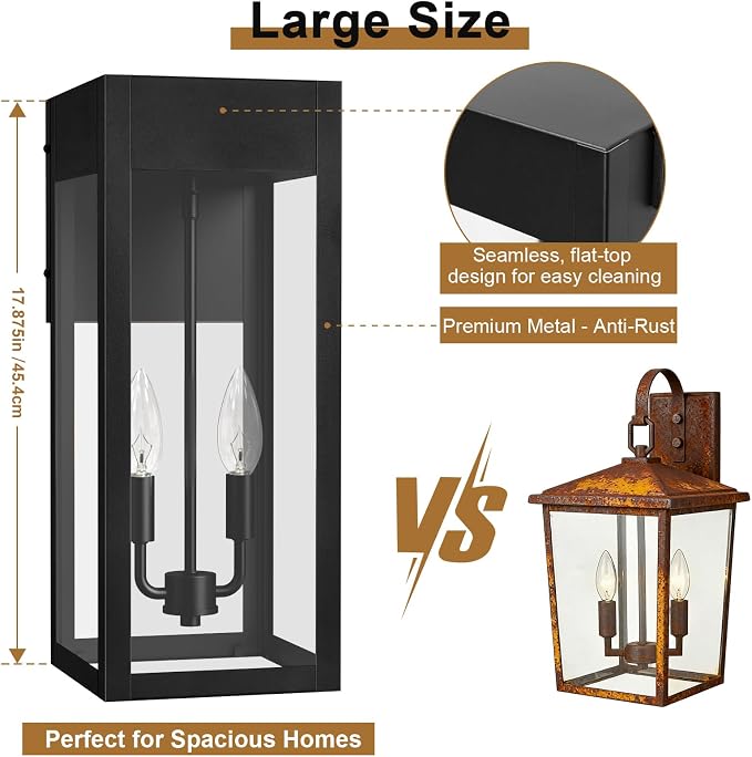 2-Pack 17.87" Extra Large Outdoor Wall Lights - Image 5