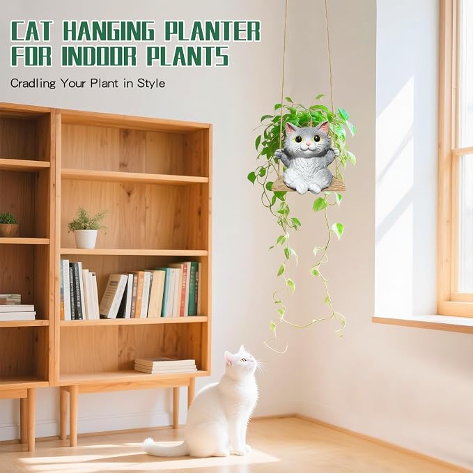 Cat Hanging Planters for Indoor Outdoor Plants, Small Cute Hanging Pots for - Image 5