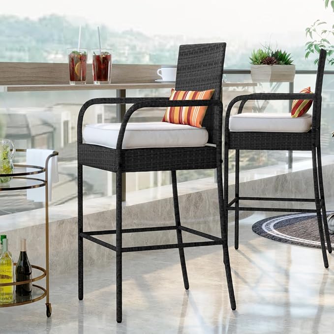 Sundale Outdoor Wicker Bar Stool Set of 2, Patio Counter Height Pub Chair - Image 9