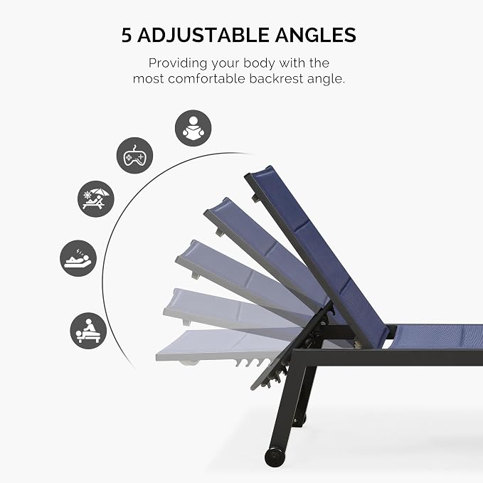 PURPLE LEAF Extra Large Outdoor Chaise Lounge 4 Pieces Aluminum Patio Lounge - Image 6