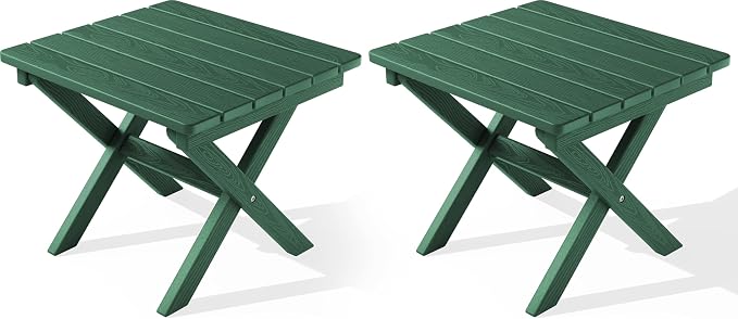 SERWALL Folding Outdoor Side Table Set of 2, Portable Adirondack Side Table by SERWALL