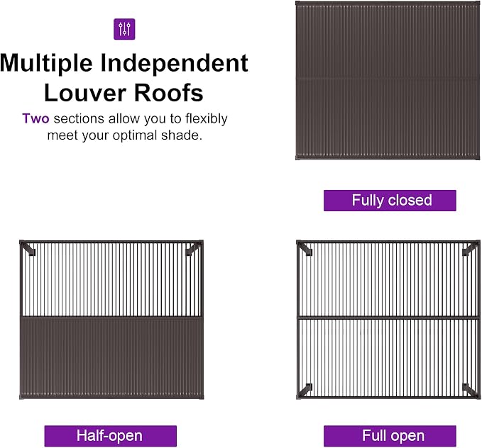PURPLE LEAF 13' x 15' Louvered Pergola Outdoor Adjustable Louvre Shade Modern - Image 3